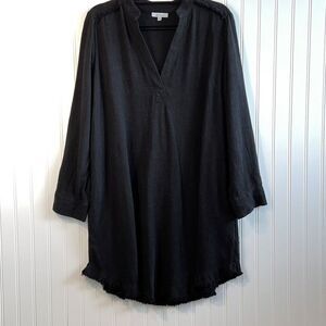 White Birch Women's Oversized Frayed Hem Tunic Dress Black Size M